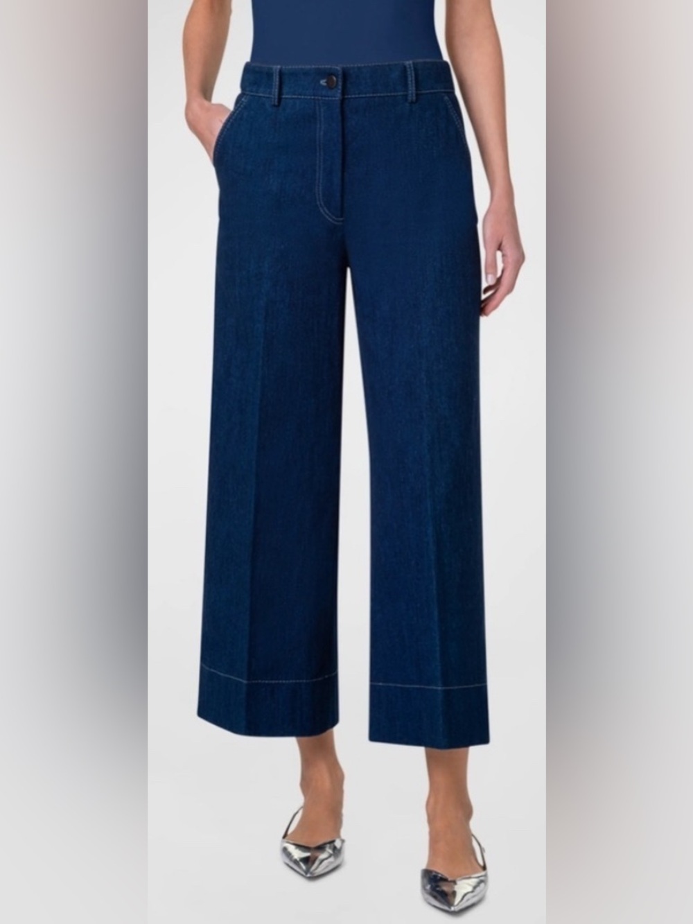 NWOT $498 Akris Punto Wide Leg Crop Jeans Size 8 29
